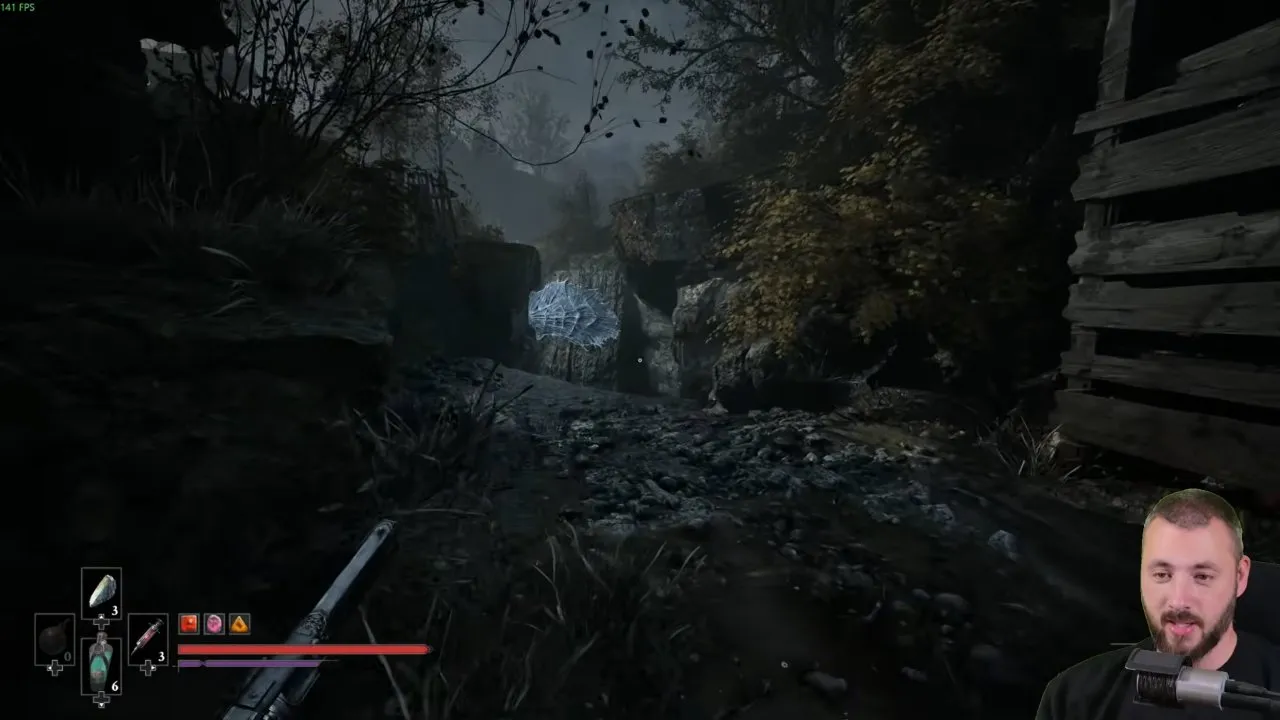 Valor Mortis Eternal Guard Fields right-hand route with a pale obstruction between rocks