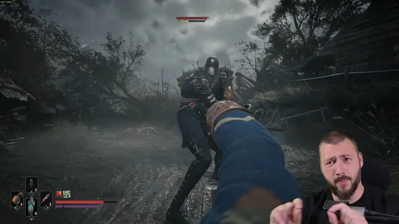 Valor Mortis parry enemy posture bar beneath the red health bar during a melee encounter