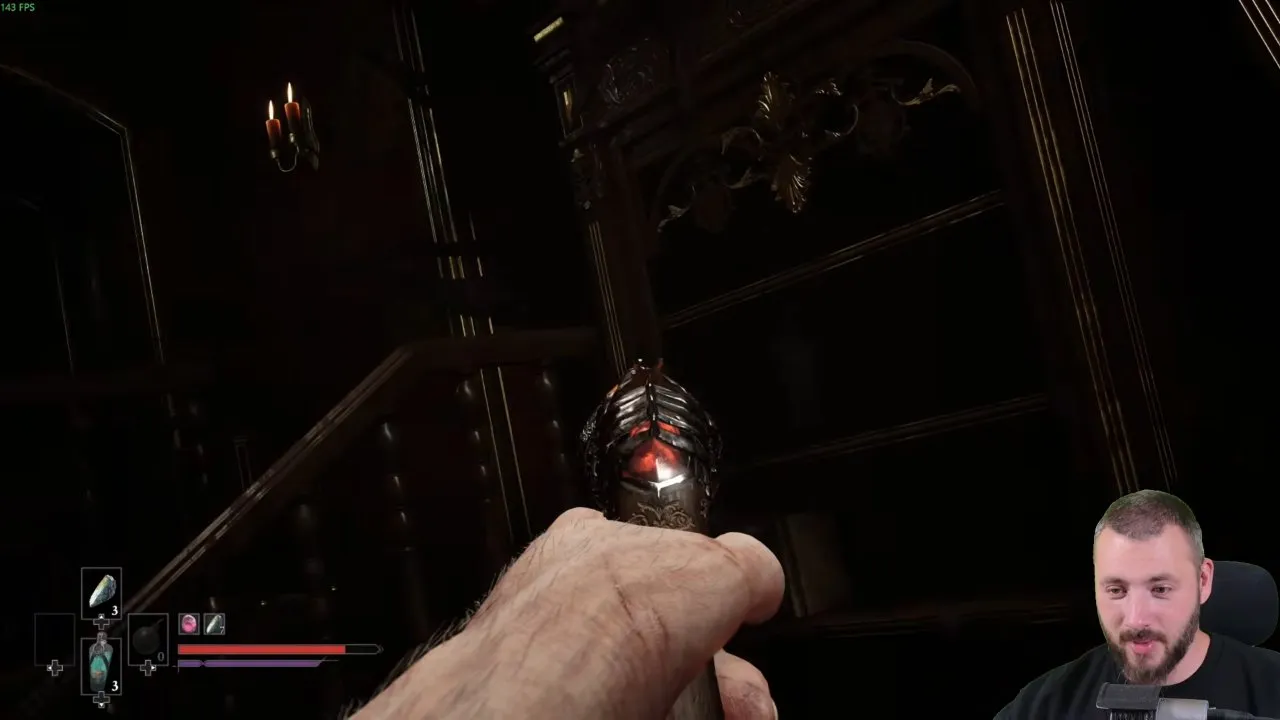 Valor Mortis pistol held in first person after pickup inside the decorated room